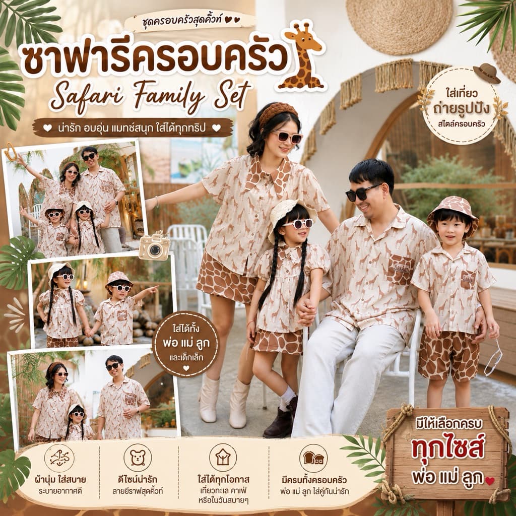🦒 Safari Family Set ชุดครอบครัวลายยีราฟ พ่อแม่ลูก เสื้อฮาวายเซ็ตครอบครัว ใส่เที่ยวทะเล คาเฟ่ ถ่ายรูปน่ารัก