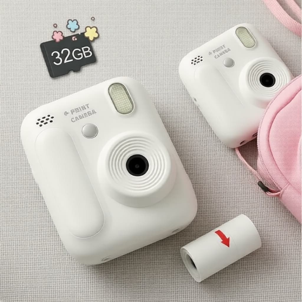 กล้องพิมพ์ทันที 1080P HD วิดีโอ 32G การ์ด Digital Camara ของขวัญวันเกิดคริสต์มาสสําหรับเด็ก