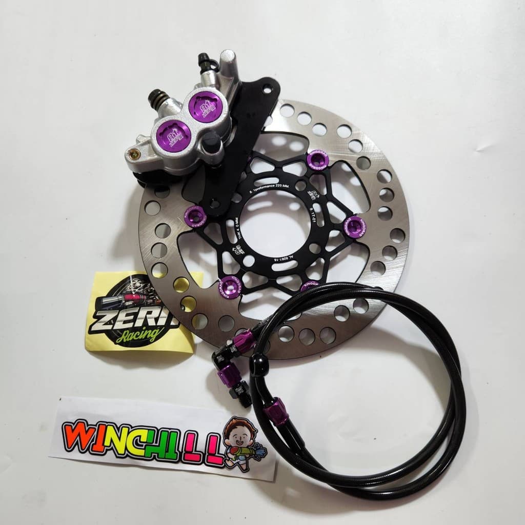 ชุด3ชิ้น ปั๊มล่าง2พอท ZERN81 หมุดม่วง + จาน CNC ดำหมุดม่วง + สายเบรคหัวฟันเฟือง ดำตัดม่วง WAVE110i 2009-2025 / WAVE125ป รูปที่ 1