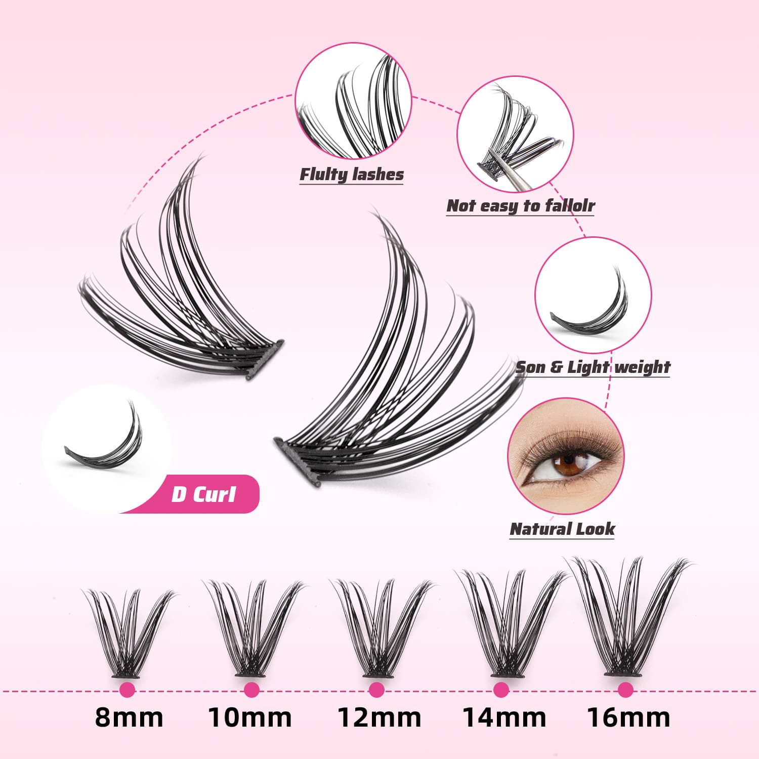 Lash Clusters Fluffy Eyelash Extensions 30D 40D 50D 60D 80D 100D ปริมาณ DIY Lashes Extension D Curl Wispy ธรรมชาติ 8-16 มม.ผสม รูปที่ 4