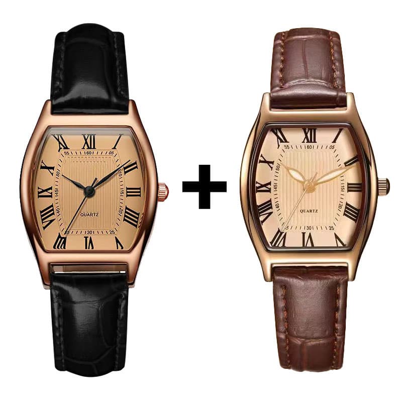 [ซื้อ 1 แถม 1 ฟรี] นาฬิกาผู้หญิงสไตล์ทันสมัย | สายนาฬิกาหนังสีน้ำตาล Retro ควอตซ์ Reloj