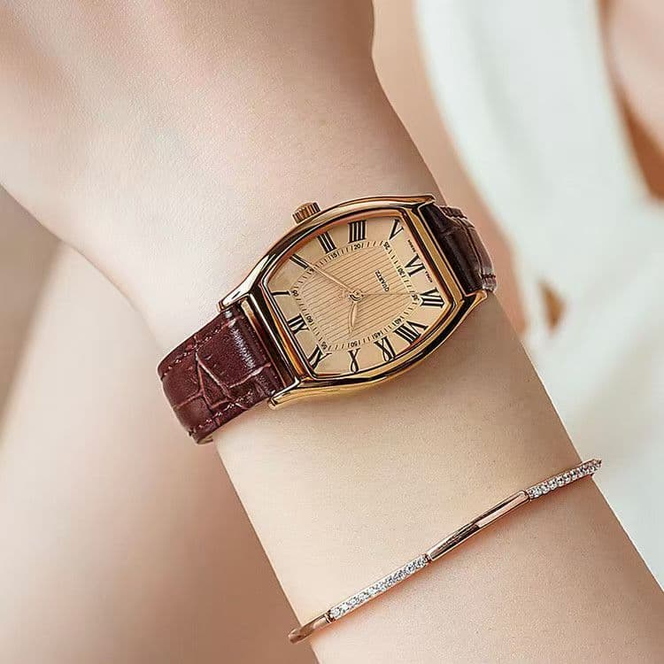 นาฬิกาผู้หญิงสไตล์ทันสมัย | สายนาฬิกาหนังสีน้ำตาล Retro ควอตซ์ Reloj รูปที่ 6