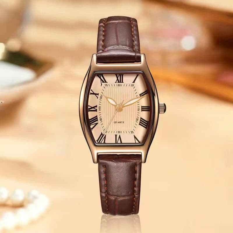 นาฬิกาผู้หญิงสไตล์ทันสมัย | สายนาฬิกาหนังสีน้ำตาล Retro ควอตซ์ Reloj รูปที่ 5