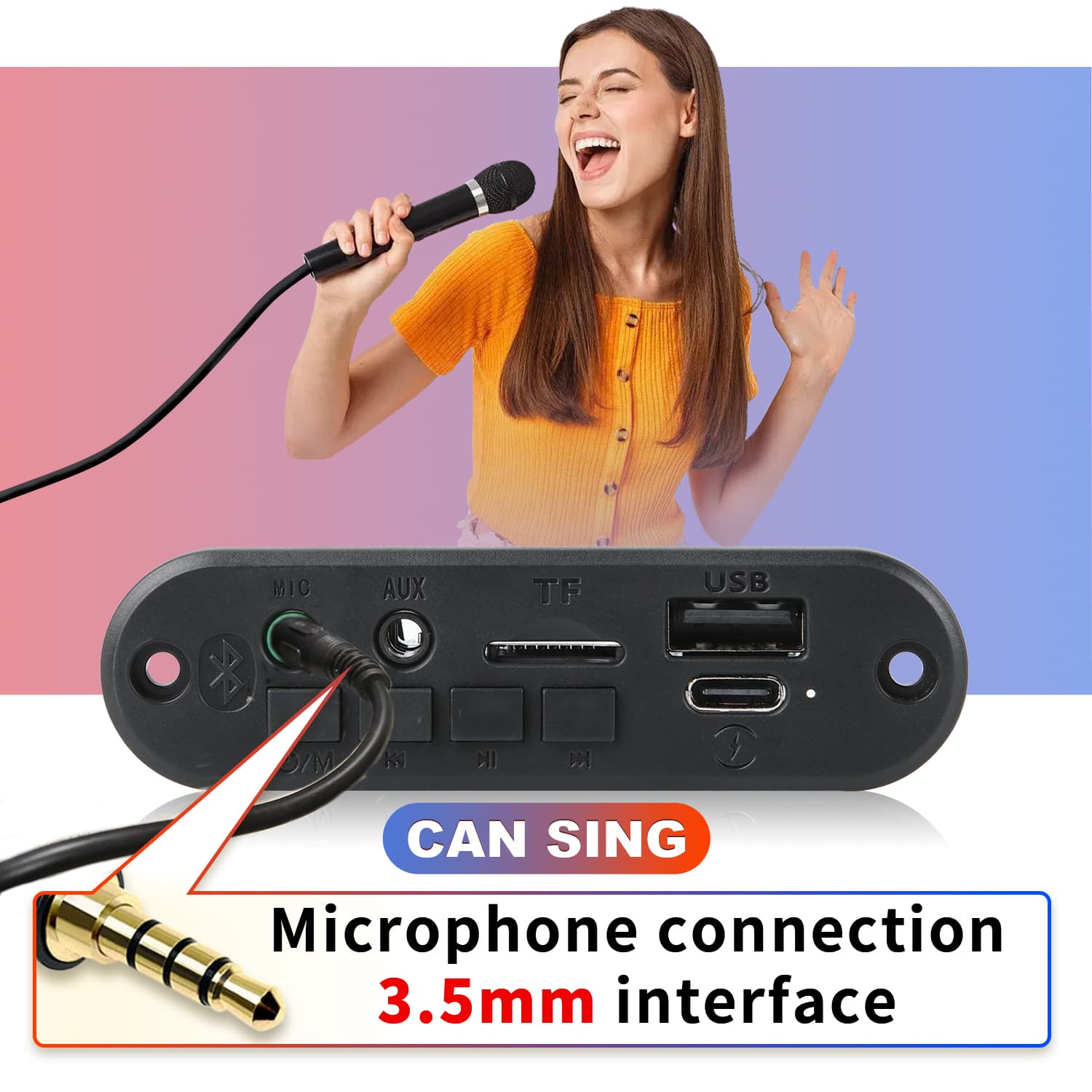 2*3W 6W เครื่องขยายเสียง 5V MP3 บอร์ดบลูทูธ 5.0 เสียงสเตอริโอ DIY รถ MP3 เครื่องเล่นวิทยุ FM TF USB 3.5 มม.แจ็คไมโครโฟนบันทึก Call รูปที่ 4