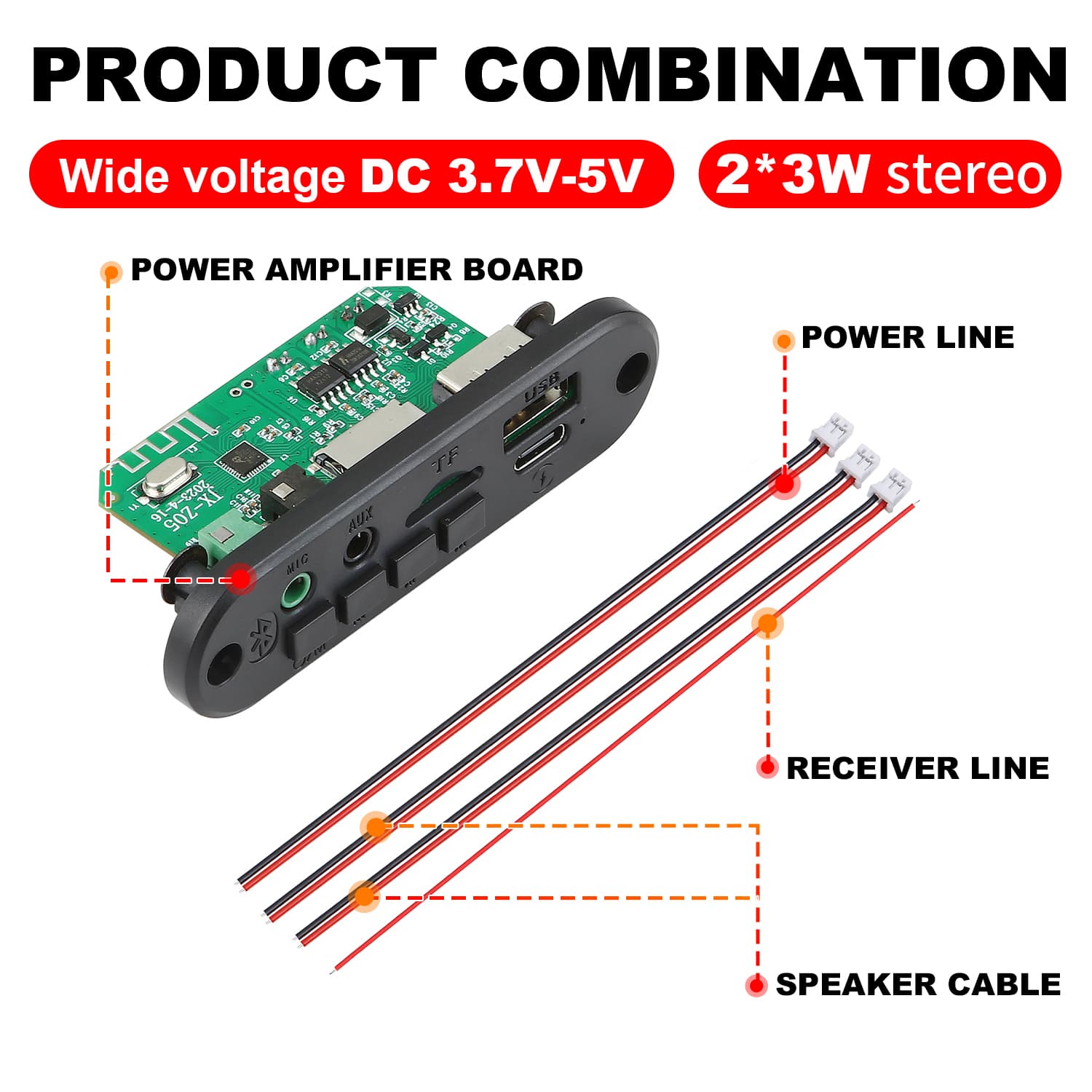2*3W 6W เครื่องขยายเสียง 5V MP3 บอร์ดบลูทูธ 5.0 เสียงสเตอริโอ DIY รถ MP3 เครื่องเล่นวิทยุ FM TF USB 3.5 มม.แจ็คไมโครโฟนบันทึก Call รูปที่ 6
