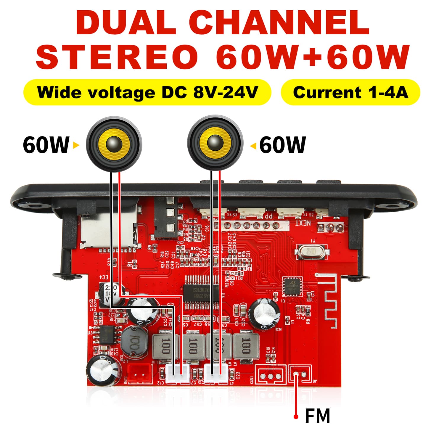120W เครื่องขยายเสียงบลูทูธ 5.0 บอร์ดเครื่องเล่น 12V DIY MP3 เครื่องเล่นรถวิทยุ FM โมดูล TF USB Mic รูปที่ 3