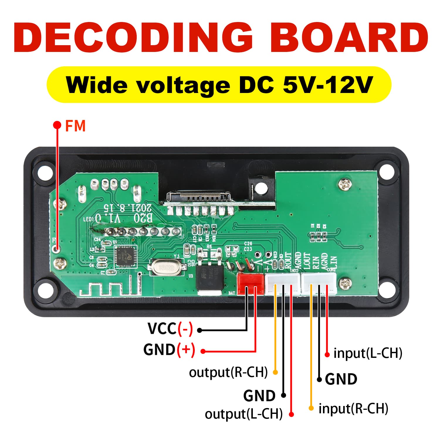 DC 12V ไร้สายบลูทูธ 5.0 mp3 บอร์ดไฮไฟสเตอริโอโมดูลเสียง USB TF วิทยุ mp3 เครื่องเล่นสําหรับรถยนต์แฮนด์ฟรีบันทึก รูปที่ 2