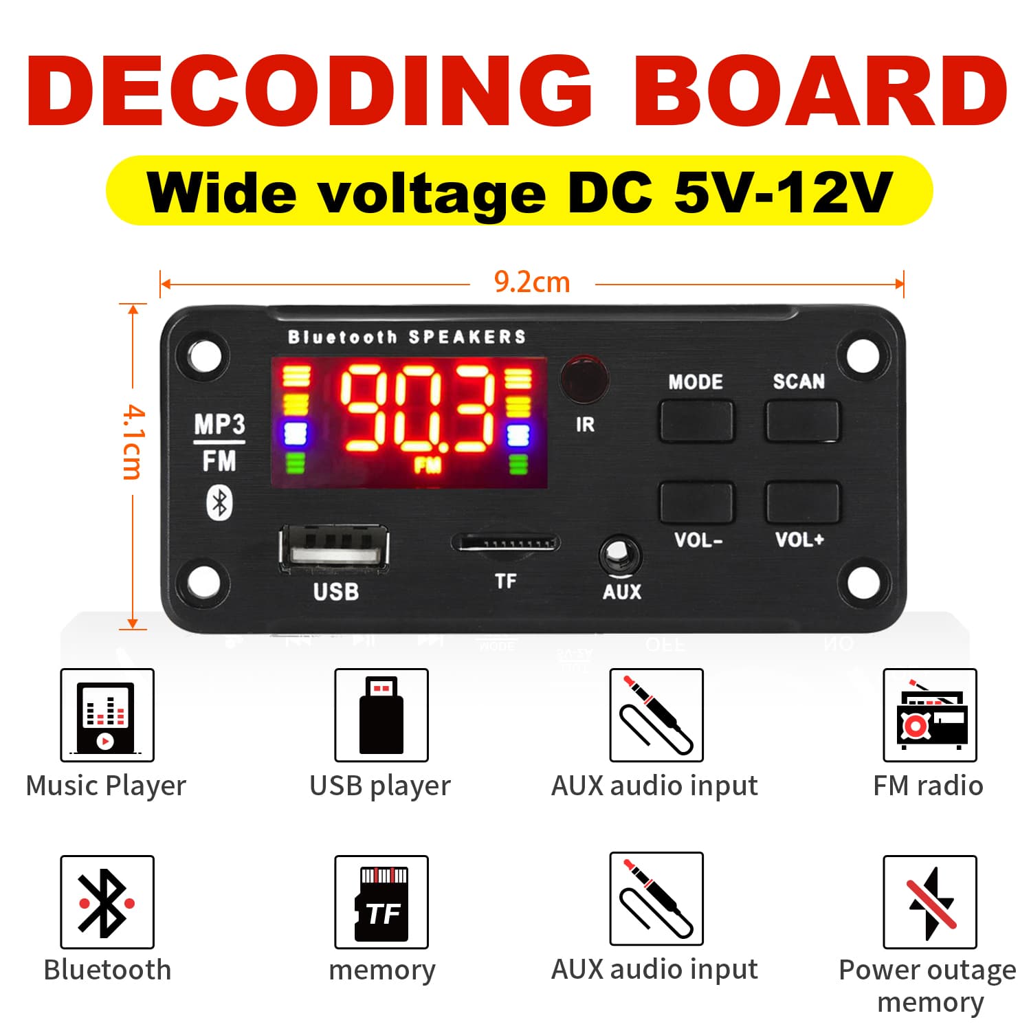 DC 12V ไร้สายบลูทูธ 5.0 mp3 บอร์ดไฮไฟสเตอริโอโมดูลเสียง USB TF วิทยุ mp3 เครื่องเล่นสําหรับรถยนต์แฮนด์ฟรีบันทึก รูปที่ 3