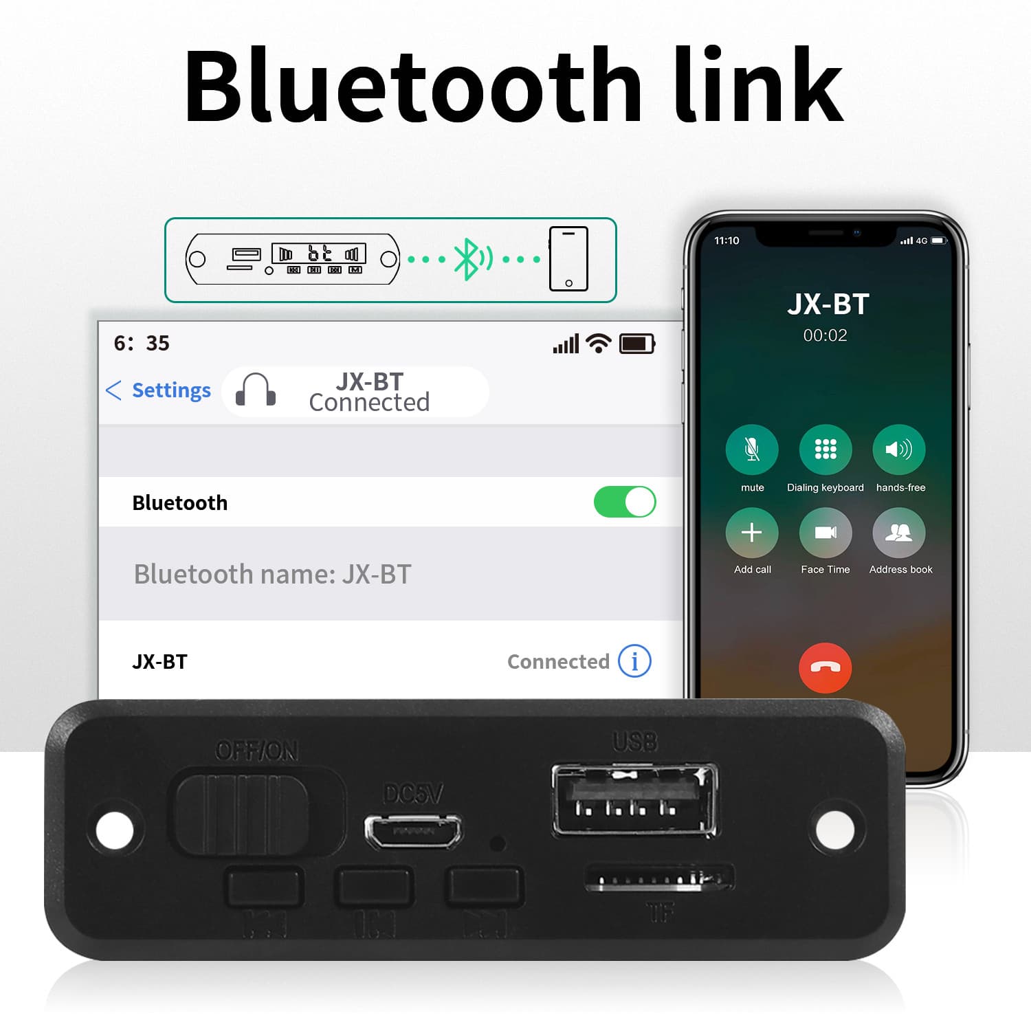 6w เครื่องขยายเสียง MP3 เครื่องเล่นถอดรหัส 5V บลูทูธ 5.0 Lossless Format โมดูลถอดรหัสเพลงรถวิทยุ FM TF USB Recorder โทร รูปที่ 4