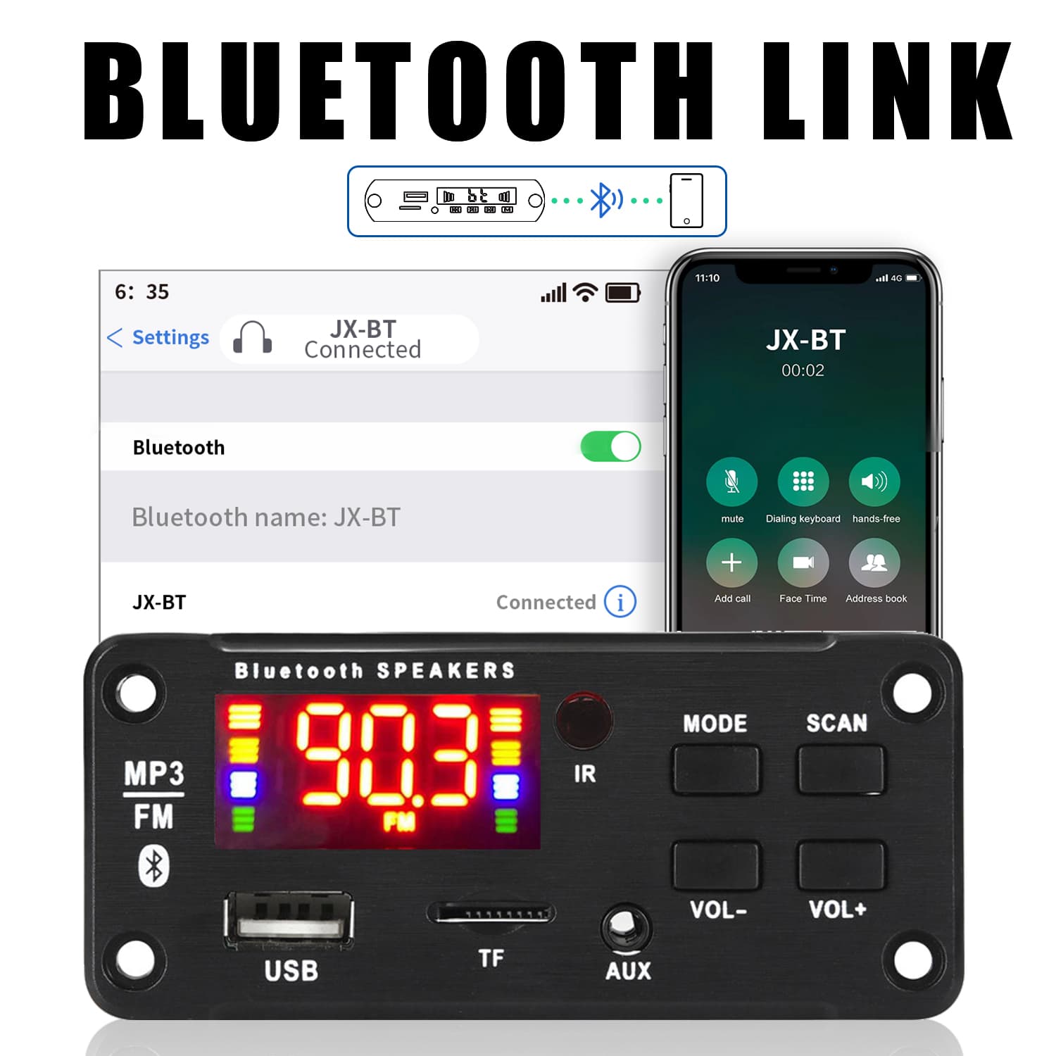DC 12V ไร้สายบลูทูธ 5.0 mp3 บอร์ดไฮไฟสเตอริโอโมดูลเสียง USB TF วิทยุ mp3 เครื่องเล่นสําหรับรถยนต์แฮนด์ฟรีบันทึก รูปที่ 6