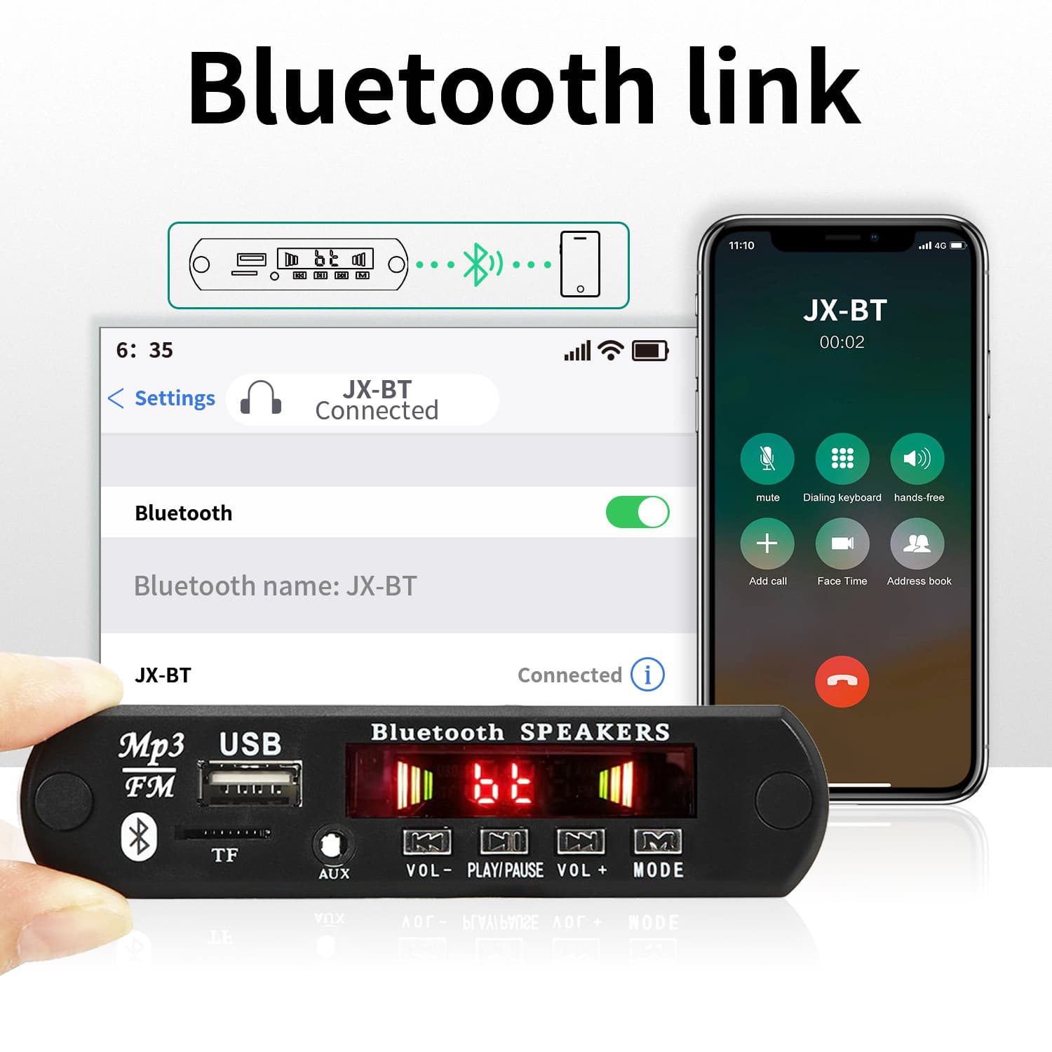 120W เครื่องขยายเสียงบลูทูธ 5.0 บอร์ดเครื่องเล่น 12V DIY MP3 เครื่องเล่นรถวิทยุ FM โมดูล TF USB Mic รูปที่ 5