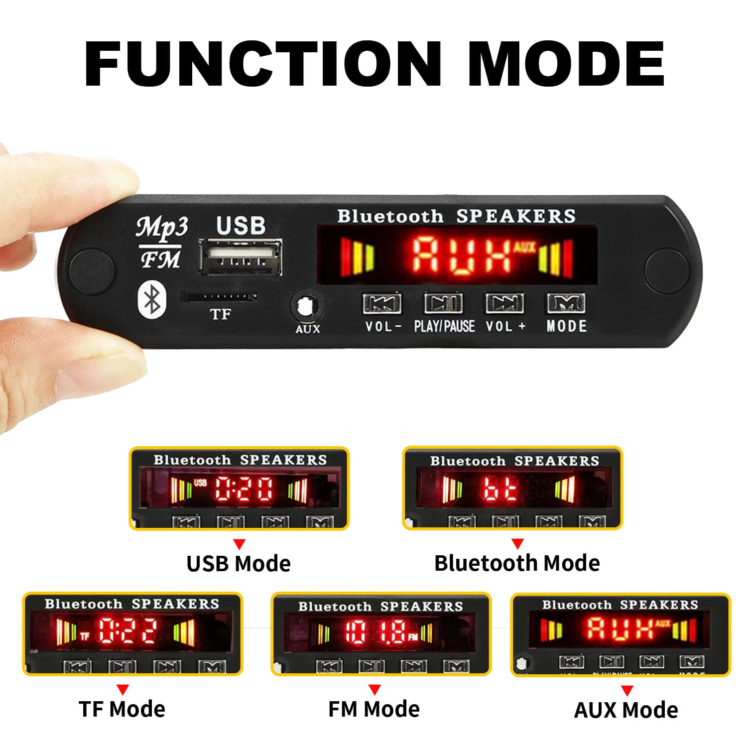 120W เครื่องขยายเสียงบลูทูธ 5.0 บอร์ดเครื่องเล่น 12V DIY MP3 เครื่องเล่นรถวิทยุ FM โมดูล TF USB Mic รูปที่ 6