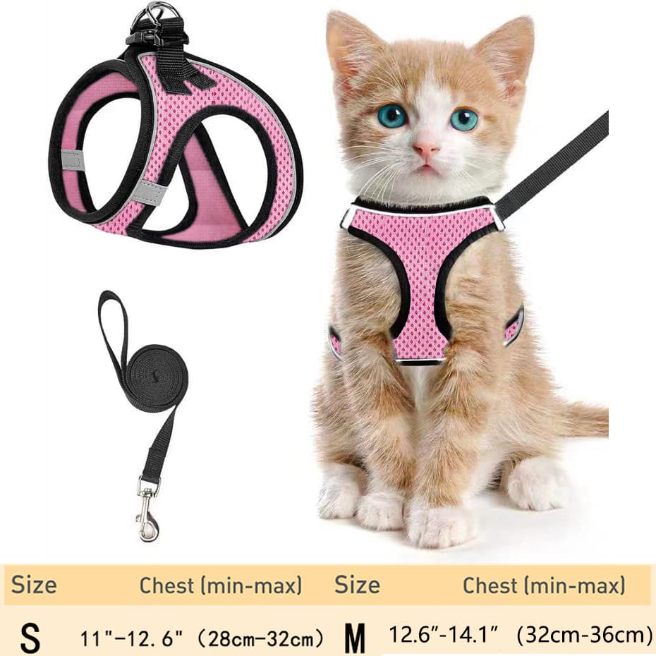 สายรัดแมวและลูกแมวแบบปรับได้พร้อมสายจูง – เสื้อกั๊กตาข่ายนุ่มสะท้อนแสง, กันหนี, สายรัดเดินกลางแจ้งที่สะดวกสบาย รูปที่ 3