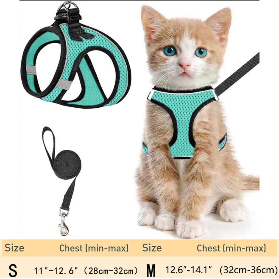 สายรัดแมวและลูกแมวแบบปรับได้พร้อมสายจูง – เสื้อกั๊กตาข่ายนุ่มสะท้อนแสง, กันหนี, สายรัดเดินกลางแจ้งที่สะดวกสบาย รูปที่ 7