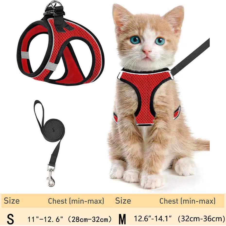 สายรัดแมวและลูกแมวแบบปรับได้พร้อมสายจูง – เสื้อกั๊กตาข่ายนุ่มสะท้อนแสง, กันหนี, สายรัดเดินกลางแจ้งที่สะดวกสบาย รูปที่ 5