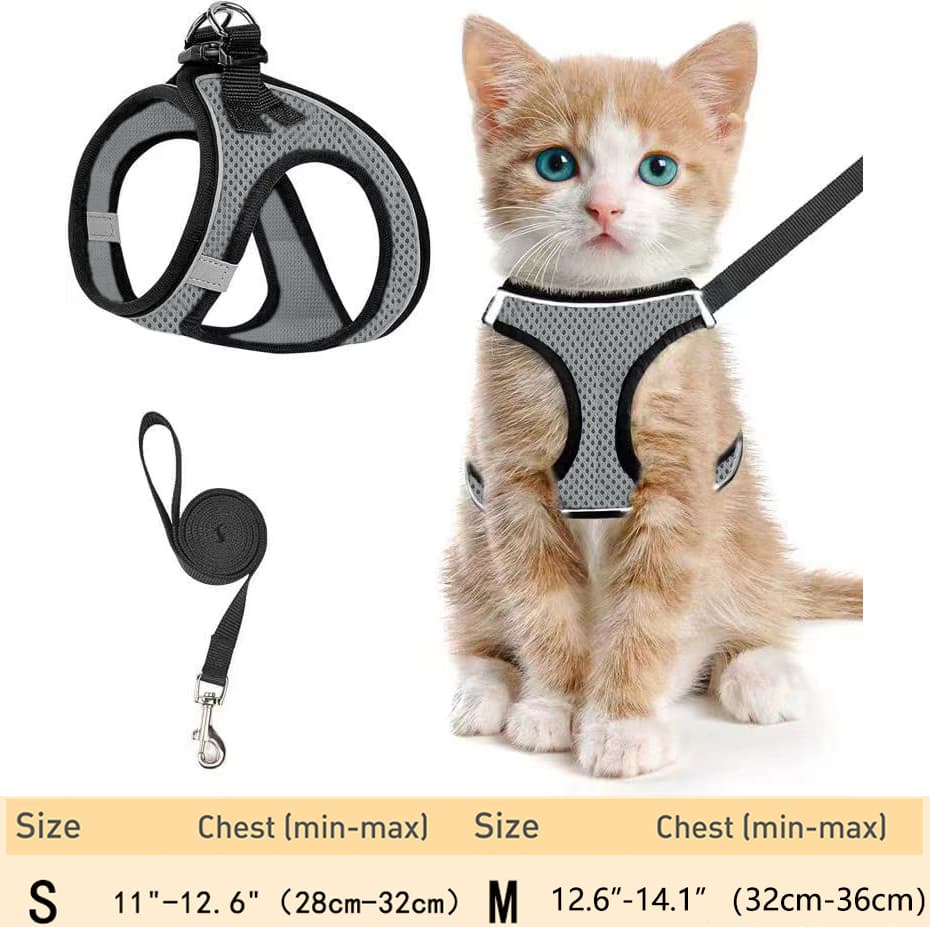 สายรัดแมวและลูกแมวแบบปรับได้พร้อมสายจูง – เสื้อกั๊กตาข่ายนุ่มสะท้อนแสง, กันหนี, สายรัดเดินกลางแจ้งที่สะดวกสบาย รูปที่ 4