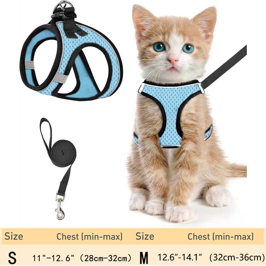สายรัดแมวและลูกแมวแบบปรับได้พร้อมสายจูง – เสื้อกั๊กตาข่ายนุ่มสะท้อนแสง, กันหนี, สายรัดเดินกลางแจ้งที่สะดวกสบาย รูปที่ 6