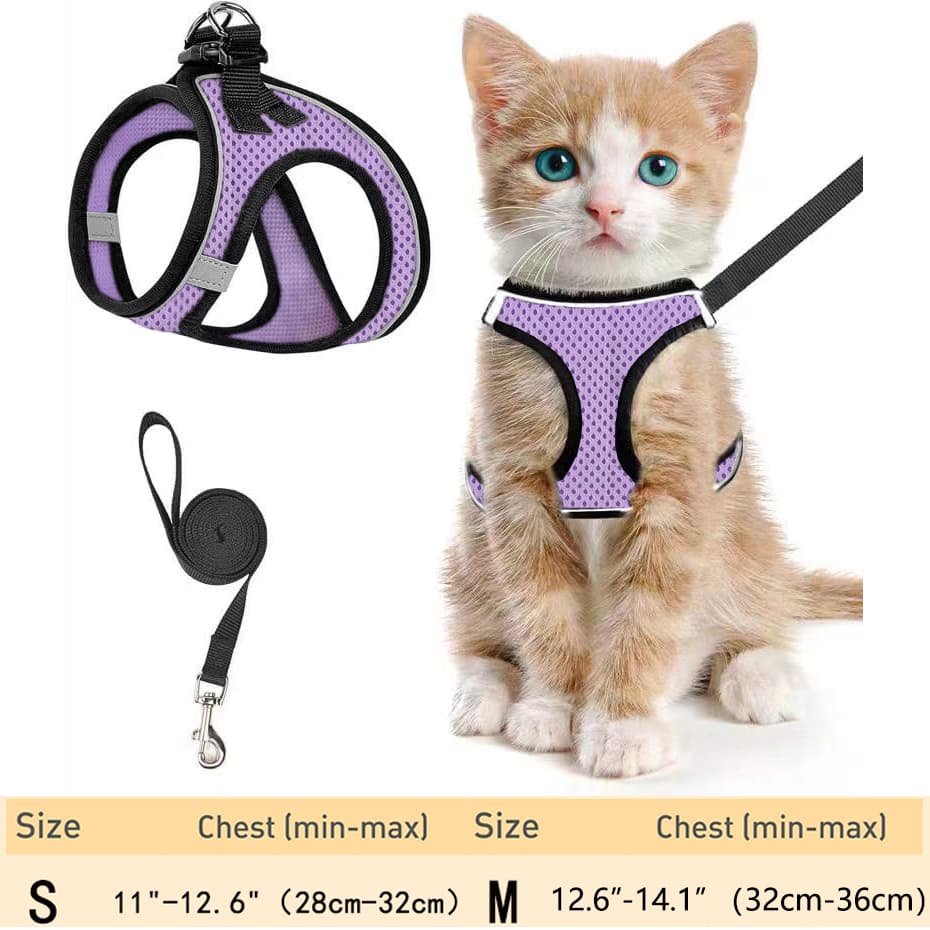 สายรัดแมวและลูกแมวแบบปรับได้พร้อมสายจูง – เสื้อกั๊กตาข่ายนุ่มสะท้อนแสง, กันหนี, สายรัดเดินกลางแจ้งที่สะดวกสบาย รูปที่ 8
