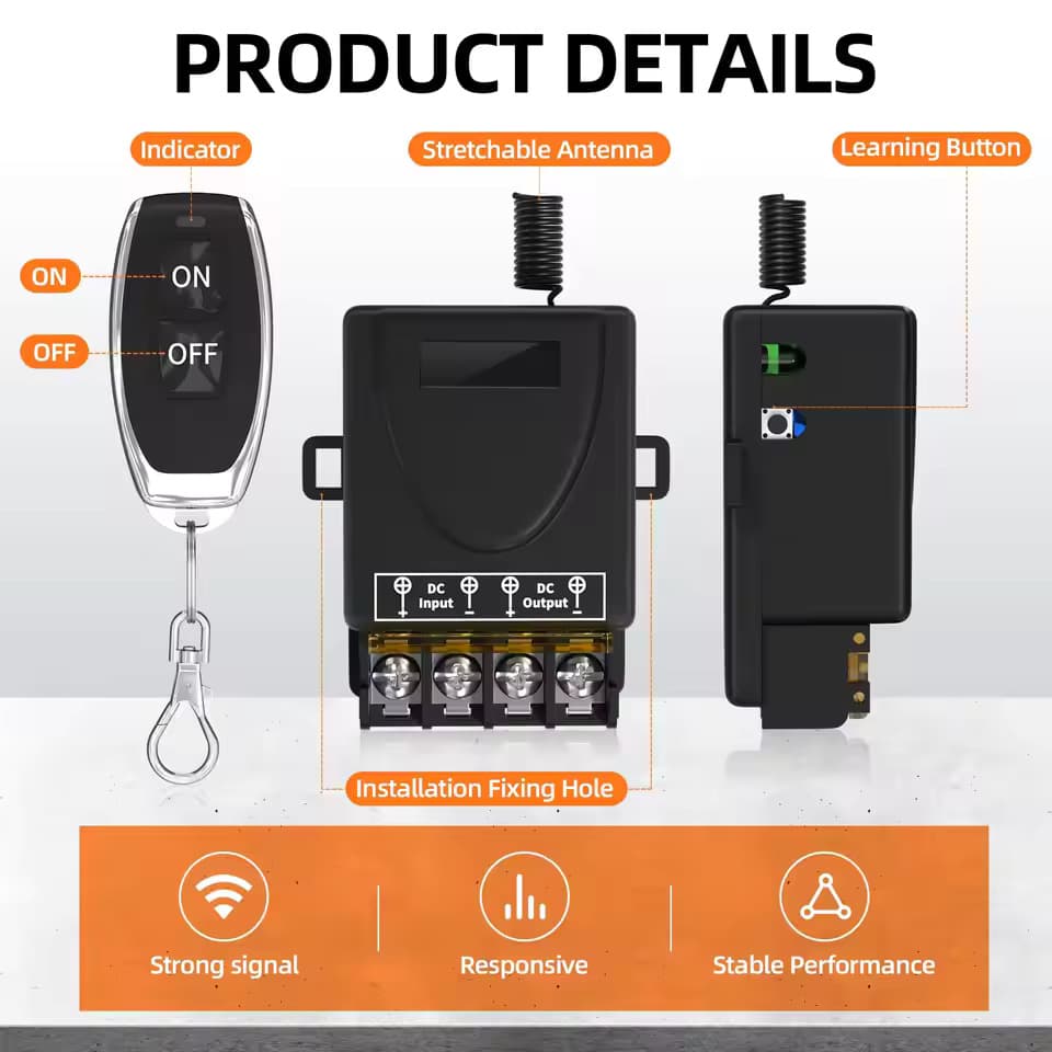 DC12V24V30A1 รีโมทคอนโทรลไร้สายสวิตช์เปิด/Fff, ไฟรถจักรยานยนต์ไฟรถยนต์กระพริบปั๊มน้ํา รูปที่ 5
