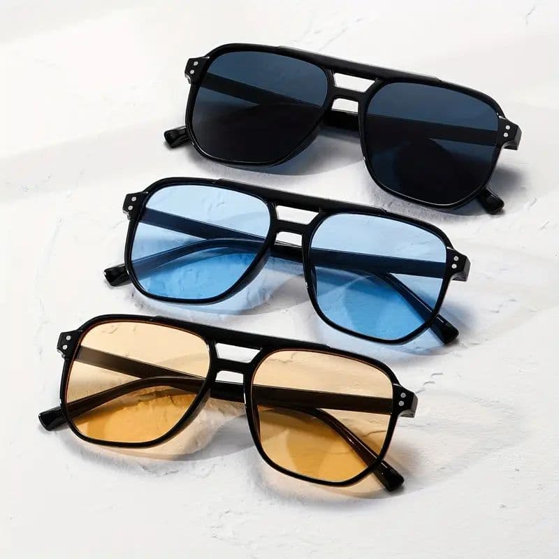 Retro Double Beam แว่นตากันแดดกรอบใหญ่ UV Protection Ocean เลนส์ชาดํา/สีดําสีเหลืองสําหรับฤดูหนาว Sun Aesthetic 2026 Early Spring รันเวย์ รูปที่ 3