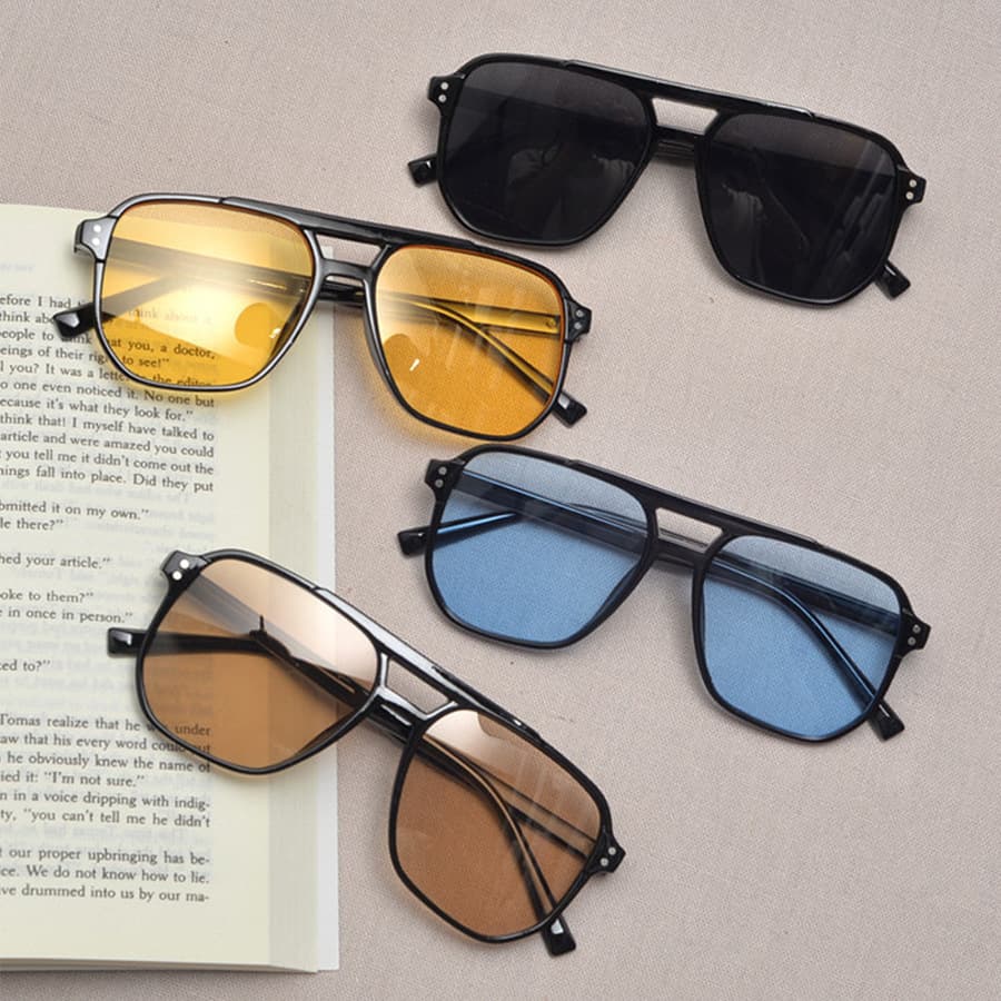 Retro Double Beam แว่นตากันแดดกรอบใหญ่ UV Protection Ocean เลนส์ชาดํา/สีดําสีเหลืองสําหรับฤดูหนาว Sun Aesthetic 2026 Early Spring รันเวย์ รูปที่ 4