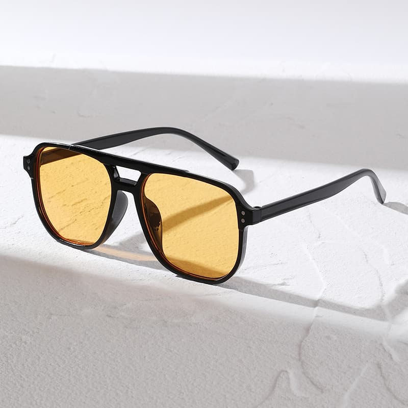Retro Double Beam แว่นตากันแดดกรอบใหญ่ UV Protection Ocean เลนส์ชาดํา/สีดําสีเหลืองสําหรับฤดูหนาว Sun Aesthetic 2026 Early Spring รันเวย์ รูปที่ 5