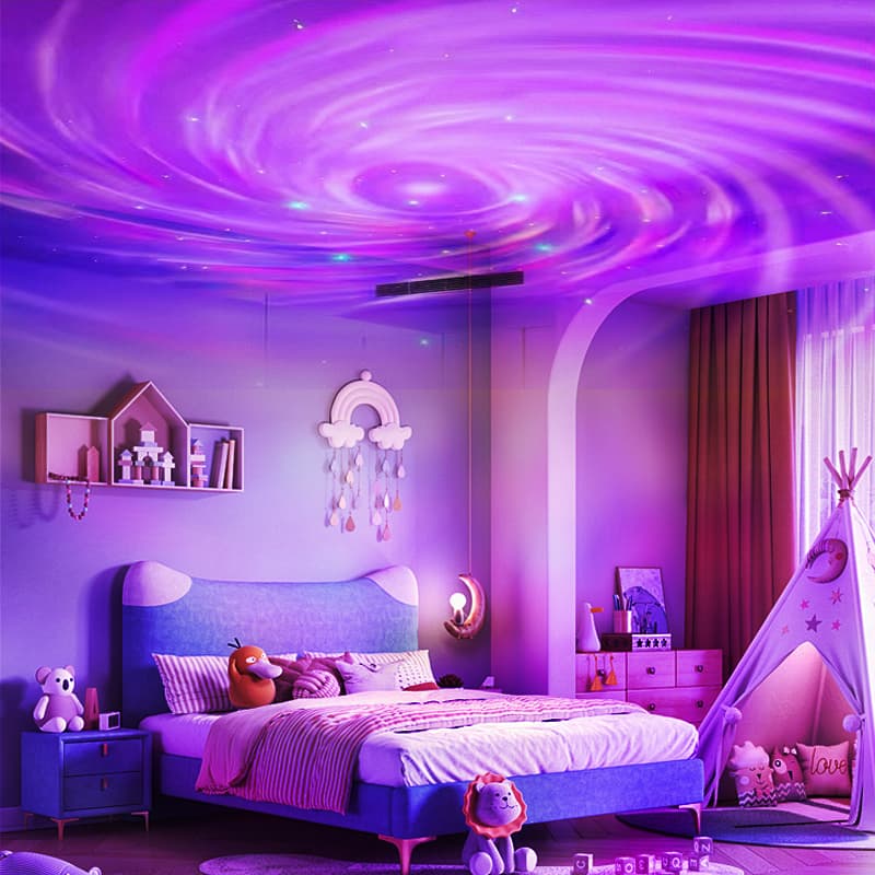 ไฟโปรเจคเตอร์เสียงดนตรีหมุนได้ LED RGB โปรเจคเตอร์หลากสีสำหรับห้องนั่งเล่นและโคมไฟบรรยากาศข้างเตียง รูปที่ 5