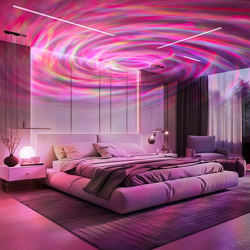 ไฟโปรเจคเตอร์เสียงดนตรีหมุนได้ LED RGB โปรเจคเตอร์หลากสีสำหรับห้องนั่งเล่นและโคมไฟบรรยากาศข้างเตียง รูปที่ 3