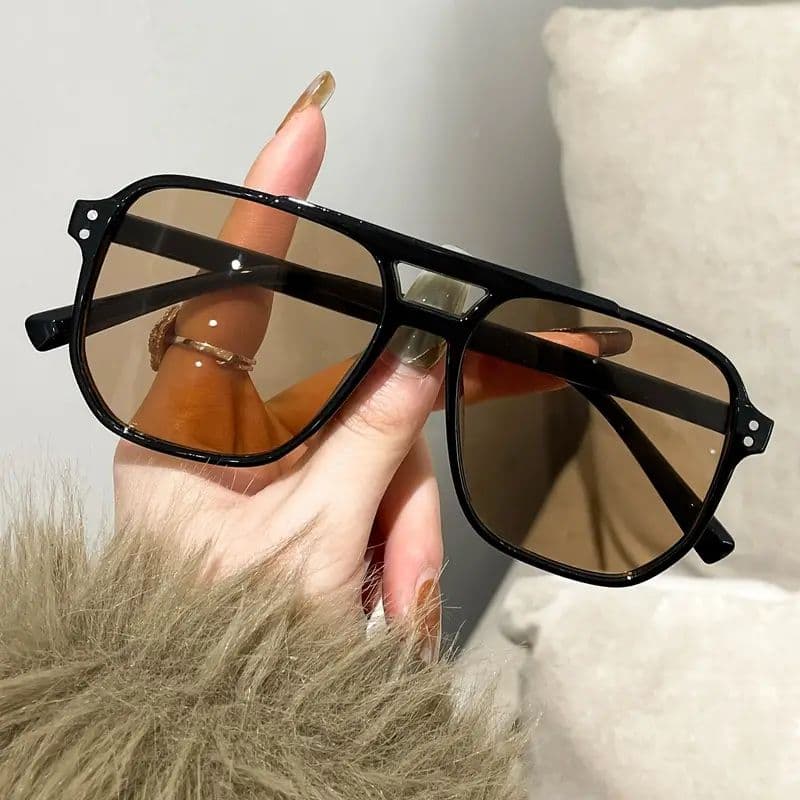 Retro Double Beam แว่นตากันแดดกรอบใหญ่ UV Protection Ocean เลนส์ชาดํา/สีดําสีเหลืองสําหรับฤดูหนาว Sun Aesthetic 2026 Early Spring รันเวย์ รูปที่ 1
