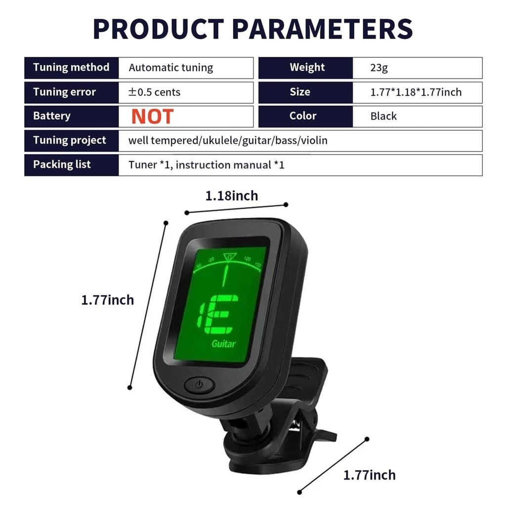 จูนเนอร์แบบหนีบ Miwayer | สําหรับเบส, อูคูเลเล่, ไวโอลินและกีตาร์, จอแสดงผล LCD ดิจิตอล & ของขวัญเพลงงานรื่นเริงที่สมบูรณ์แบบ รูปที่ 6