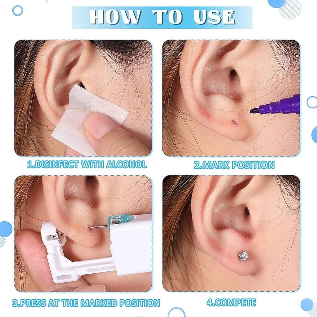 ปืนเจาะหูแบบใช้แล้วทิ้ง 8 ชิ้น พร้อมต่างหูสตั๊ดในตัว - ชุดอุปกรณ์เจาะที่ปลอดภัย รูปที่ 9