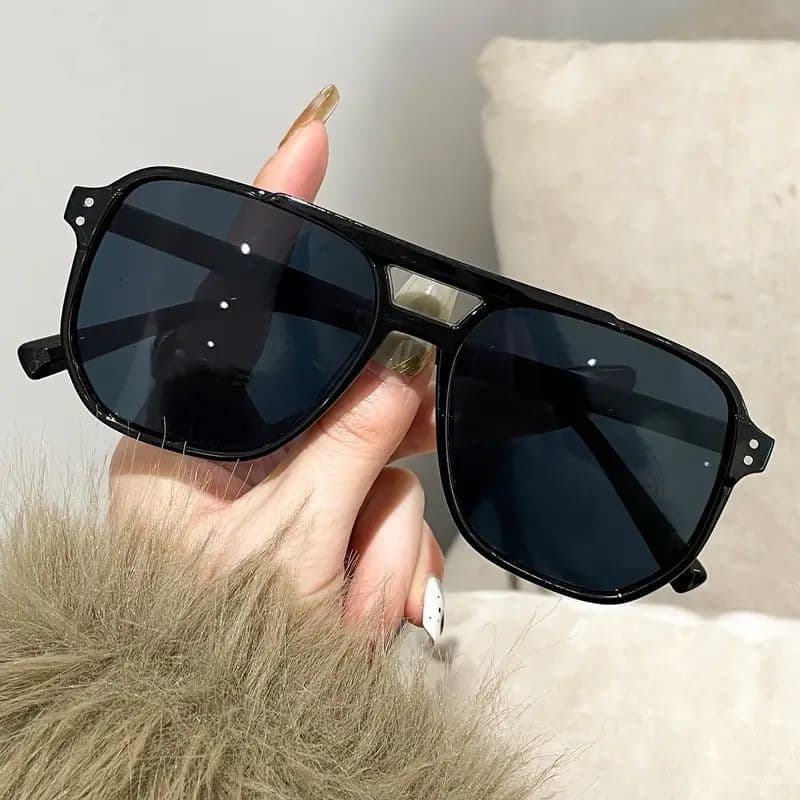 Retro Double Beam แว่นตากันแดดกรอบใหญ่ UV Protection Ocean เลนส์ชาดํา/สีดําสีเหลืองสําหรับฤดูหนาว Sun Aesthetic 2026 Early Spring รันเวย์ รูปที่ 6