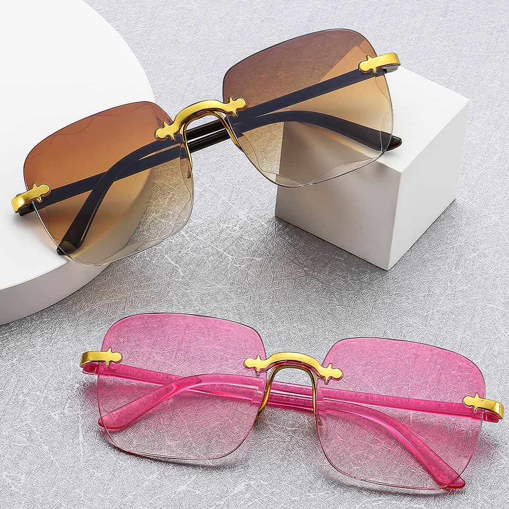 แว่นกันแดดทรงสี่เหลี่ยมไร้กรอบสําหรับผู้หญิงแฟชั่น Bold Minimalist UV400 Protection รูปที่ 2