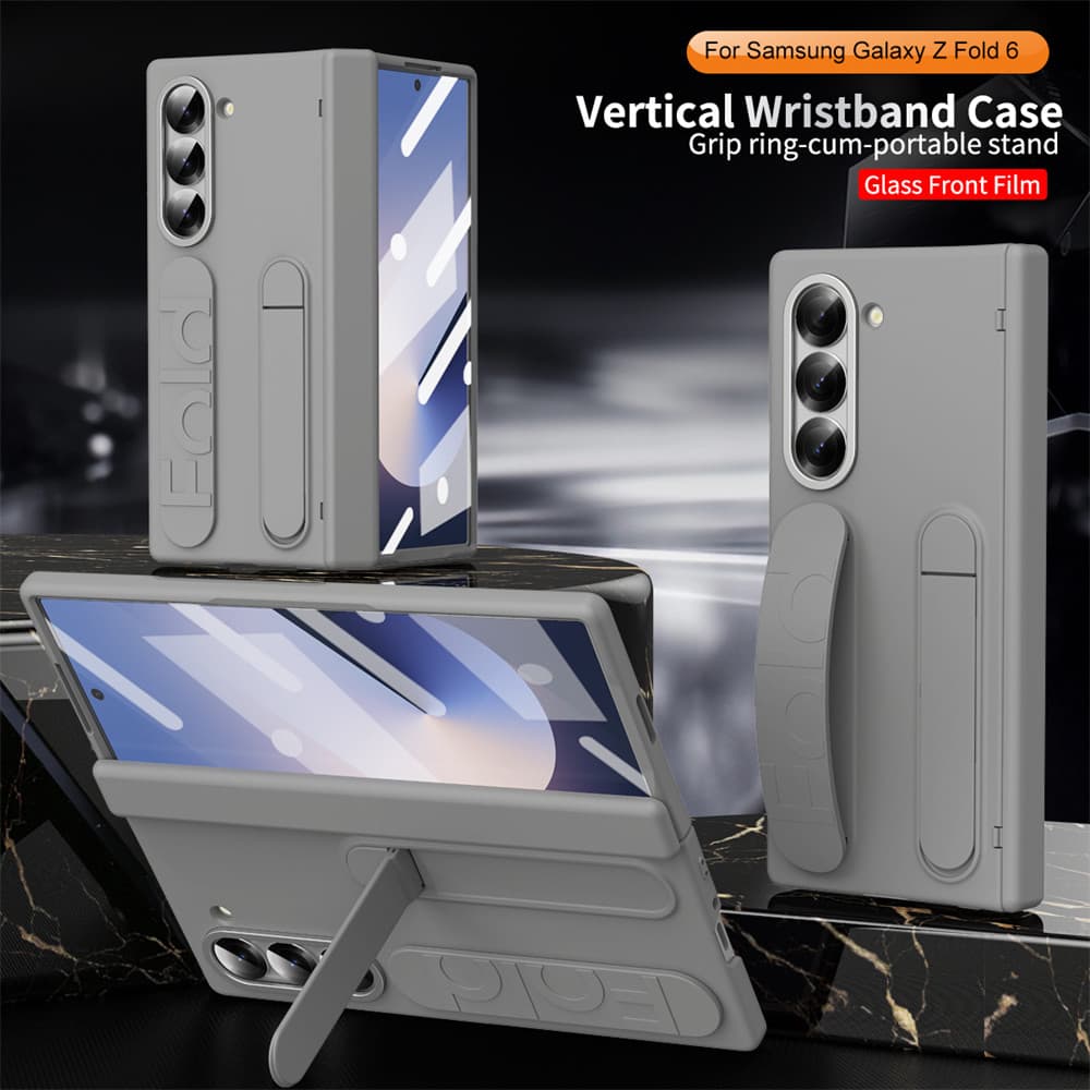 สายคล้องข้อมือกันกระแทก สีเทา เคสขาตั้ง สําหรับ Samsung Galaxy Z Fold6 Z Fold6 Fold5 พรีเมียม พร้อมเคสกระจก รูปที่ 2