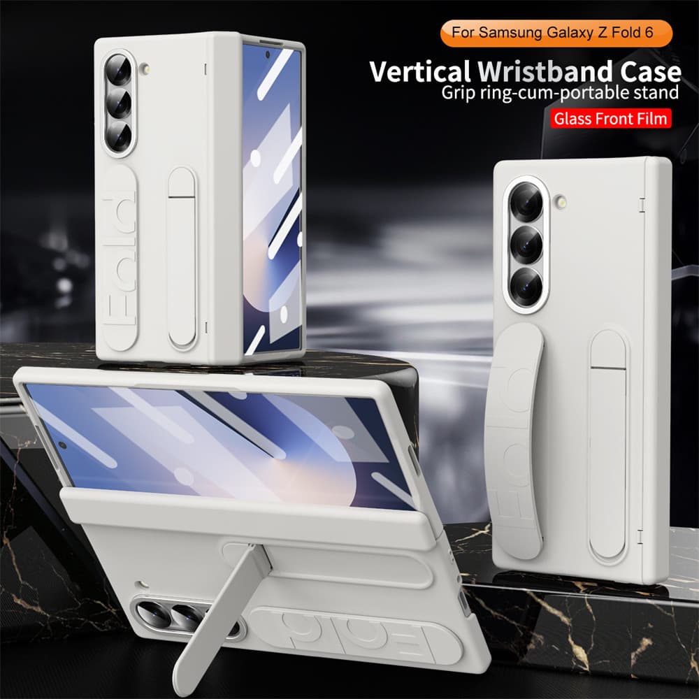 สายคล้องข้อมือกันกระแทก สีเทา เคสขาตั้ง สําหรับ Samsung Galaxy Z Fold6 Z Fold6 Fold5 พรีเมียม พร้อมเคสกระจก รูปที่ 4