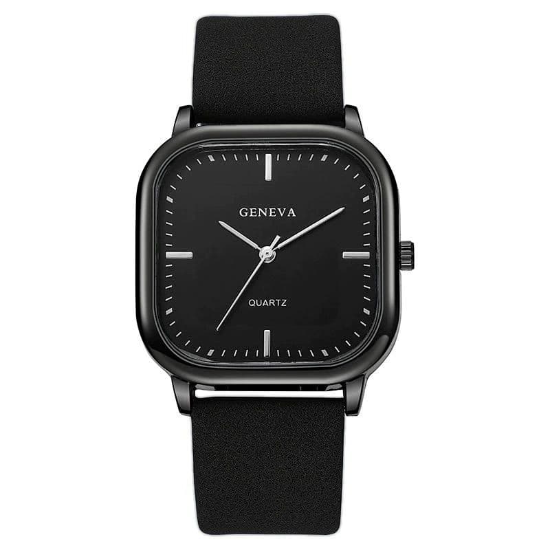 นาฬิกาข้อมือผู้ชาย Black Square Dial Quartz สําหรับผู้ชายพร้อม Leather Band Simple Business Style รูปที่ 5
