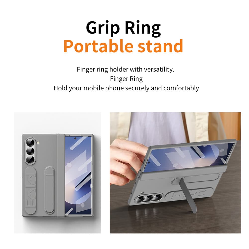 สายคล้องข้อมือกันกระแทก สีเทา เคสขาตั้ง สําหรับ Samsung Galaxy Z Fold6 Z Fold6 Fold5 พรีเมียม พร้อมเคสกระจก รูปที่ 6