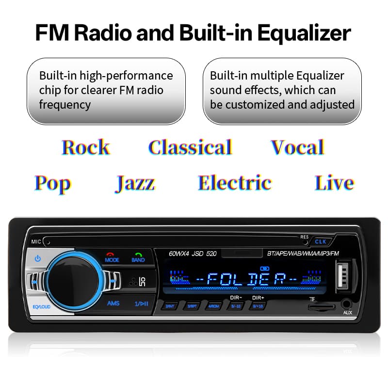 รถวิทยุสเตอริโอ 1 Din MP3 เครื่องเล่น FM เสียงเพลง USB SD บลูทูธดิจิตอลพร้อมสล็อต Dash อินพุต AUX รูปที่ 5