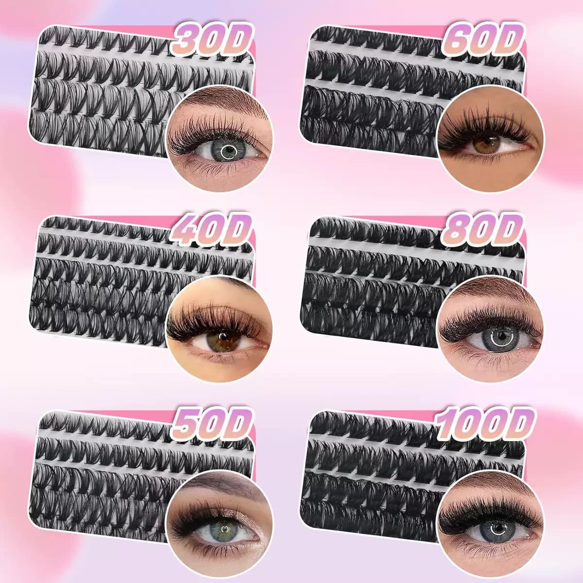 Lash Clusters Fluffy Eyelash Extensions 30D 40D 50D 60D 80D 100D ปริมาณ DIY Lashes Extension D Curl Wispy ธรรมชาติ 8-16 มม.ผสม รูปที่ 2