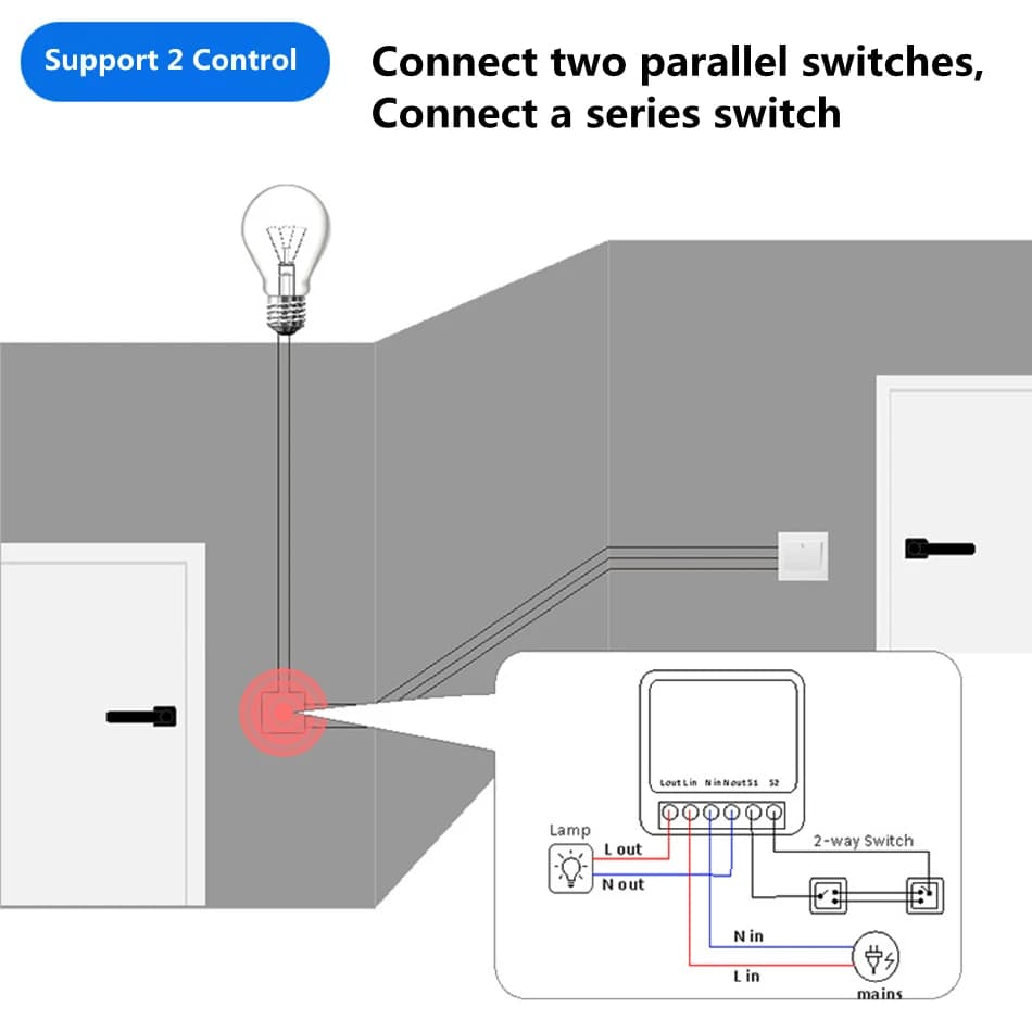 Mini 16A 2 Way WiFi DIY สวิทช์จับเวลารีเลย์ Tuya รีโมทคอนโทรลควบคุมเสียงอัตโนมัติสําหรับ Smart Life Alexa Google Home, Home Light ปรับเปลี่ยน Smart Breaker รูปที่ 4