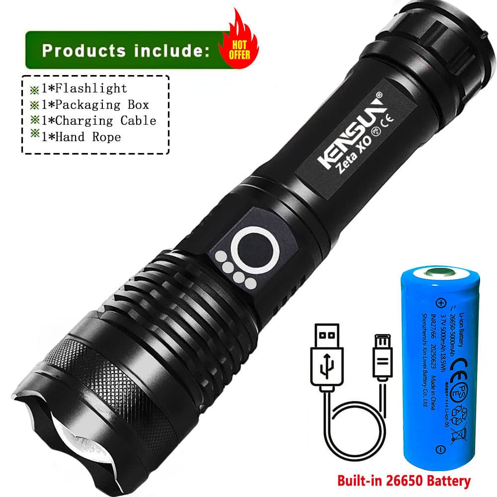 ไฟฉาย LED XHP50 กําลังสูง ชาร์จผ่าน Type-C ไฟฉายซูมได้ สําหรับตั้งแคมป์ กิจกรรมกลางแจ้ง และใช้ในกรณีฉุกเฉิน 18650 รูปที่ 3
