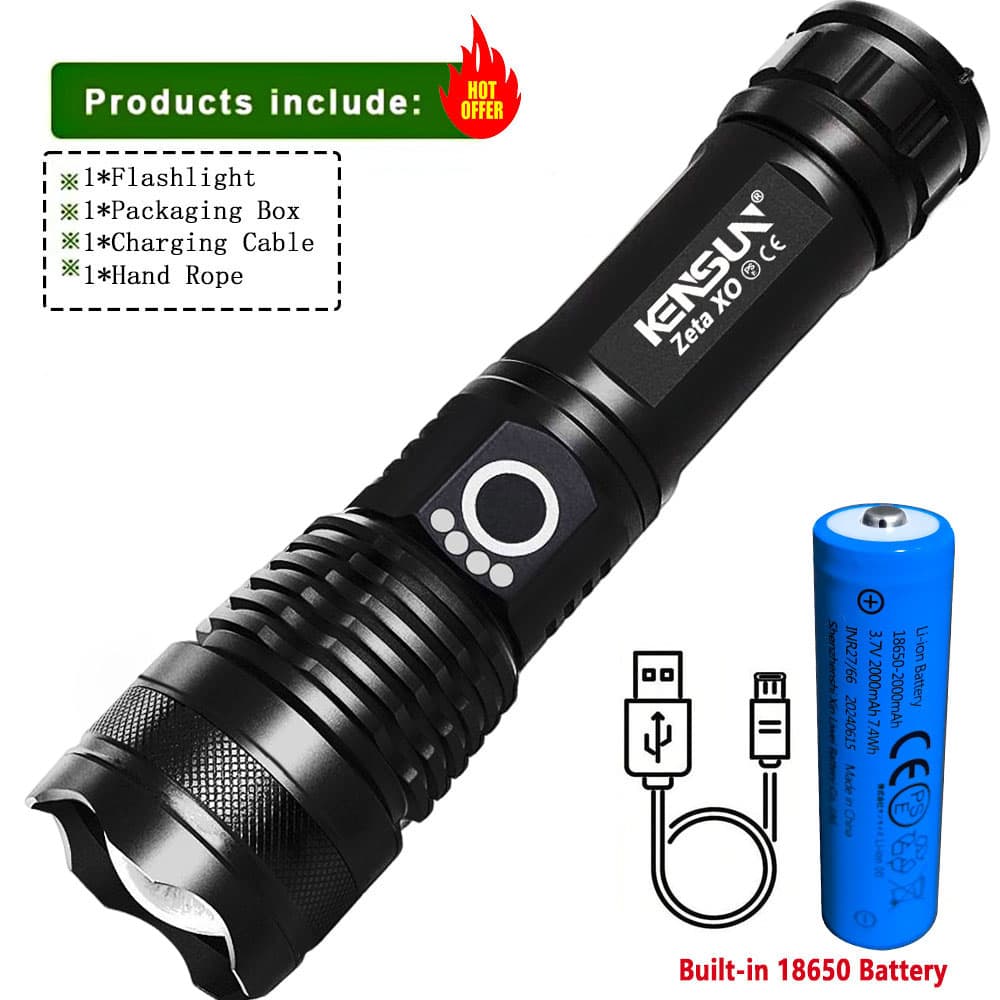 ไฟฉาย LED XHP50 กําลังสูง ชาร์จผ่าน Type-C ไฟฉายซูมได้ สําหรับตั้งแคมป์ กิจกรรมกลางแจ้ง และใช้ในกรณีฉุกเฉิน 18650 รูปที่ 2