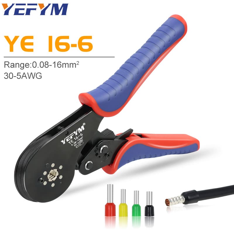 YEFYM One Piece YE 16-6 Tubular Terminal Crimping Tool Mini คีมสําหรับ 0.08–16mm2 30–5AWG เทอร์มินัลไฟฟ้าขนาดใหญ่ รูปที่ 1