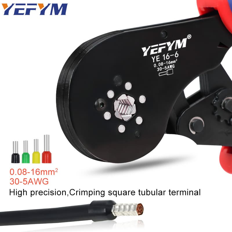 YEFYM One Piece YE 16-6 Tubular Terminal Crimping Tool Mini คีมสําหรับ 0.08–16mm2 30–5AWG เทอร์มินัลไฟฟ้าขนาดใหญ่ รูปที่ 4