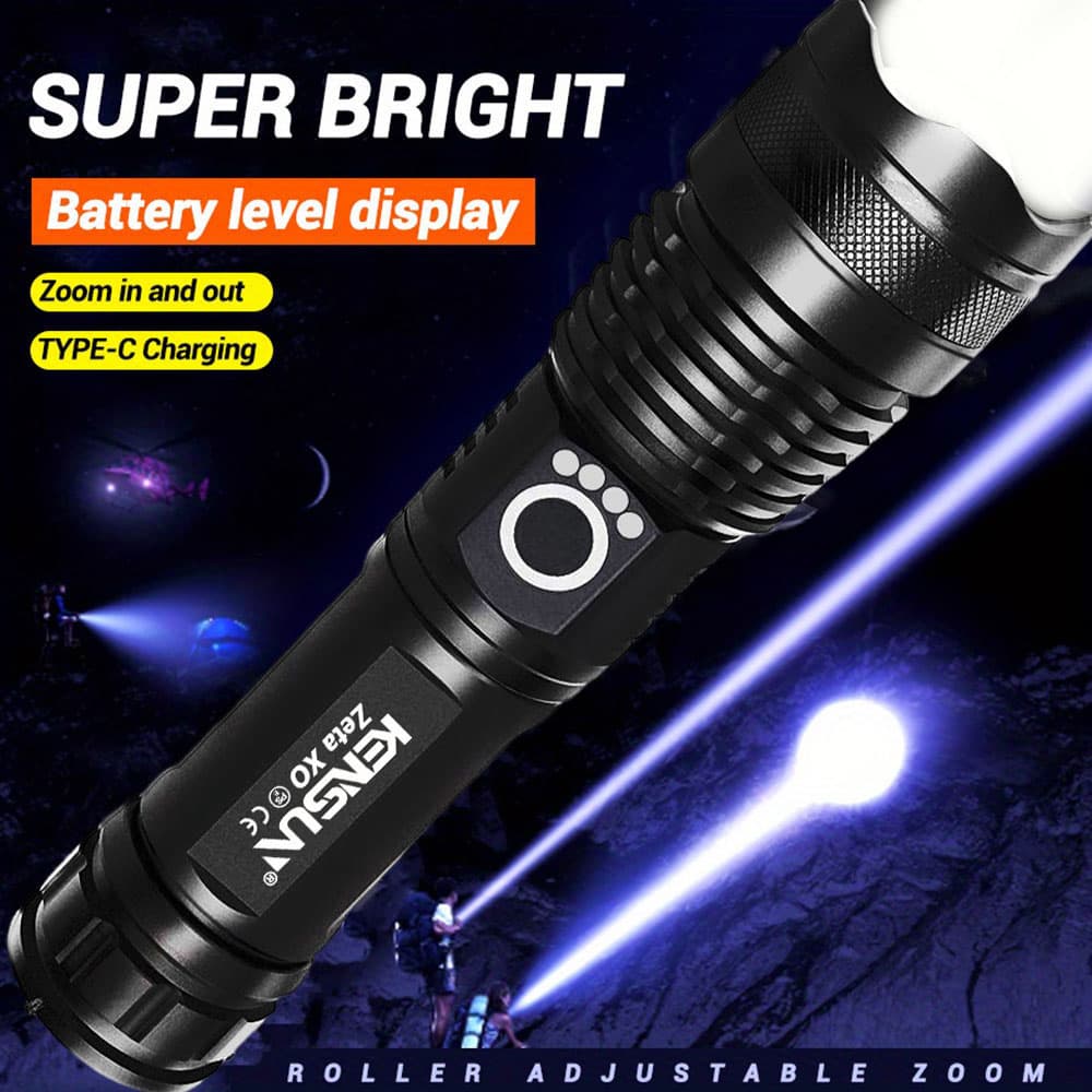 ไฟฉาย LED XHP50 กําลังสูง ชาร์จผ่าน Type-C ไฟฉายซูมได้ สําหรับตั้งแคมป์ กิจกรรมกลางแจ้ง และใช้ในกรณีฉุกเฉิน 18650 รูปที่ 6
