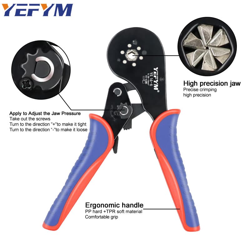 YEFYM One Piece YE 16-6 Tubular Terminal Crimping Tool Mini คีมสําหรับ 0.08–16mm2 30–5AWG เทอร์มินัลไฟฟ้าขนาดใหญ่ รูปที่ 3
