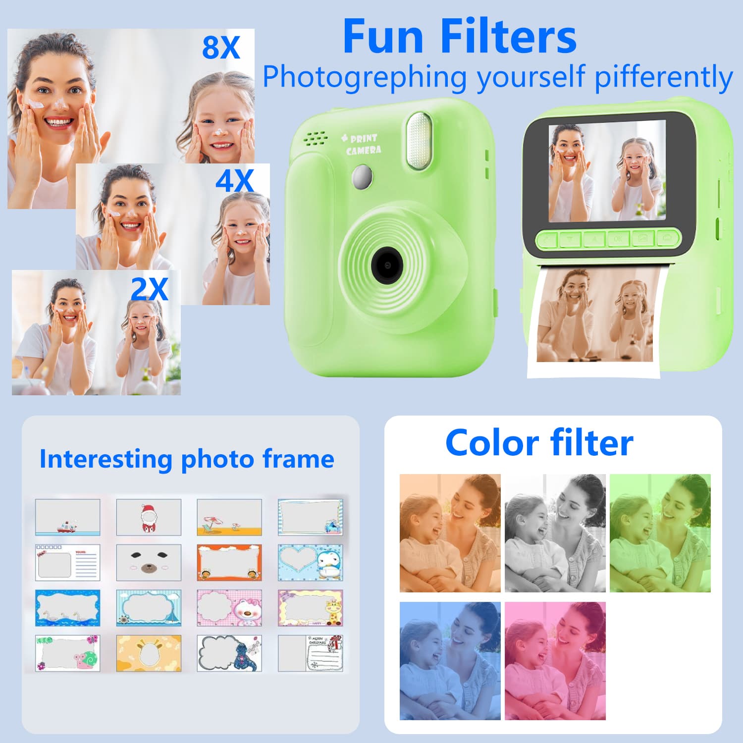 กล้องพิมพ์ทันที 1080P HD วิดีโอ 32G การ์ด Digital Camara ของขวัญวันเกิดคริสต์มาสสําหรับเด็ก รูปที่ 7