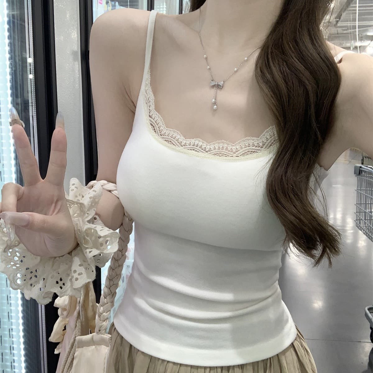 บริสุทธิ์ ความต้องการ เสื้อกล้ามสายเดี่ยวลูกไม้สาวฮอตพร้อมแผ่นรองหน้าอกและเสื้อแขนกุดทรงเข้ารูปสําหรับผู้หญิง 588 # รูปที่ 3