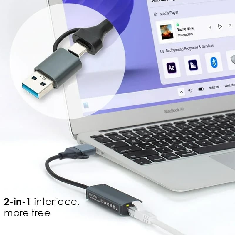 อะแดปเตอร์อีเธอร์เน็ต USB 3.0 2500Mbps Type-C ถึง RJ45 2.5G สําหรับแล็ปท็อป Macbook Windows รูปที่ 4