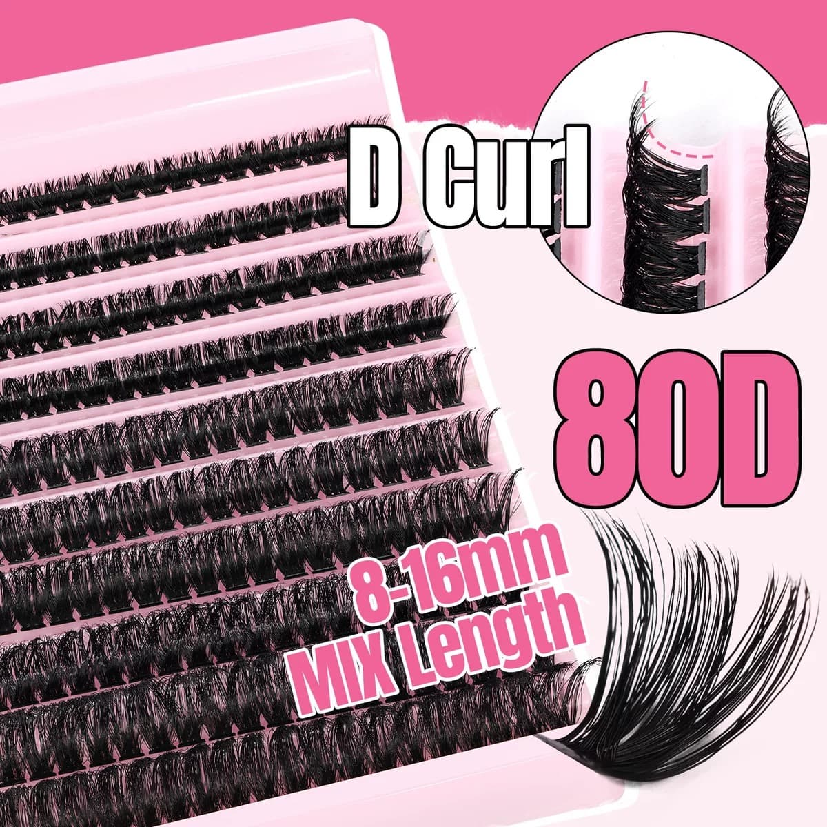 Professional 80D D-Curl Volume Eyelash Clusters Kit 8-16 มม.สําหรับ 3D Wispy DIY Extensions รูปที่ 2